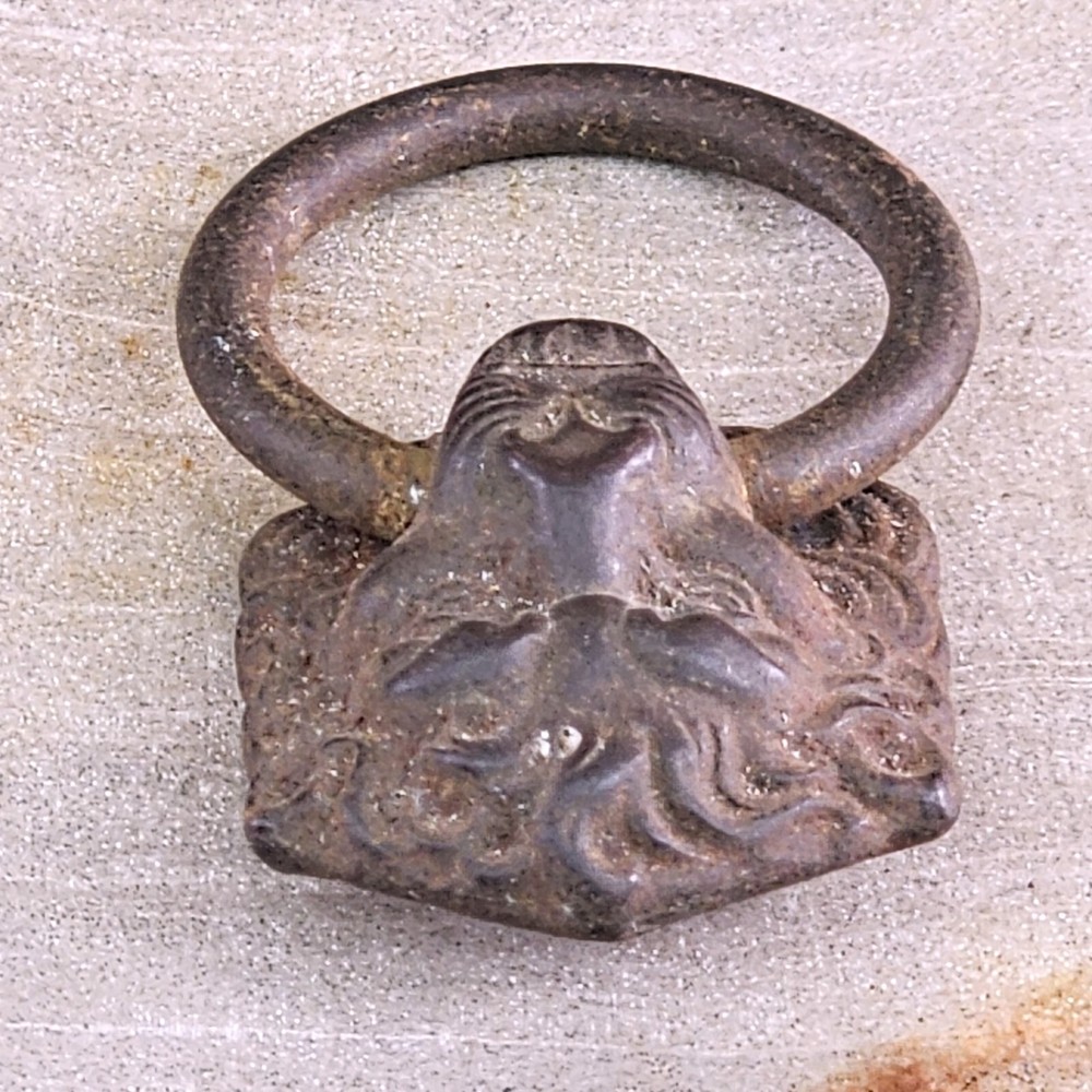 Vintage Victorian Cast Iron Lions Head Ring Cupboard Drawer Pull Handle Antique