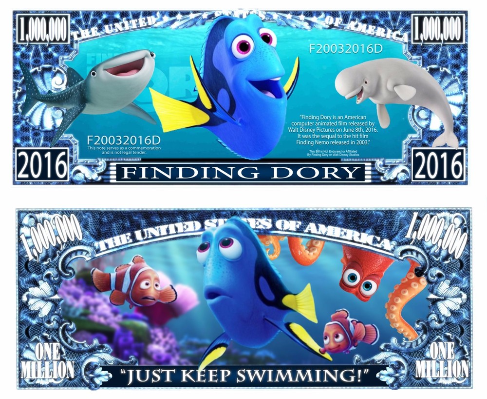 OUR FINDING DORY CARTOON DOLLAR BILL (WITH PROTECTIVE SLEEVE)