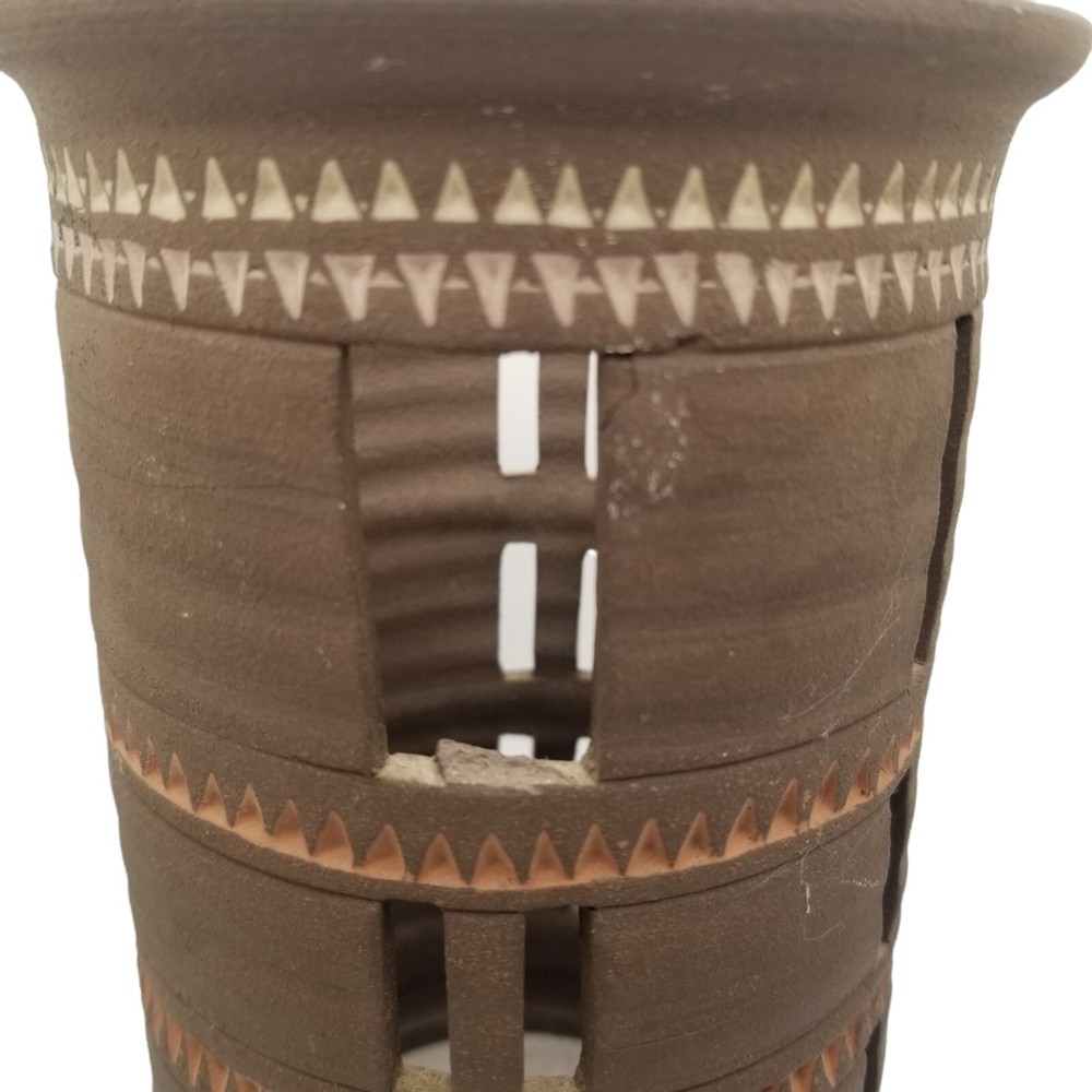 Studio Art Pottery MCM Pillar Candle Holder Signed BROMECK Brown Boho Eclectic