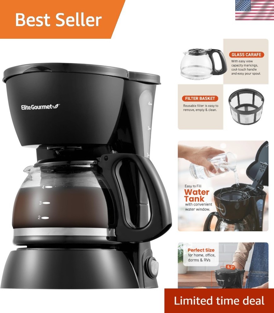 4-Cup Coffee Maker with Eco-Friendly Reusable Filter & Keep Warm Feature