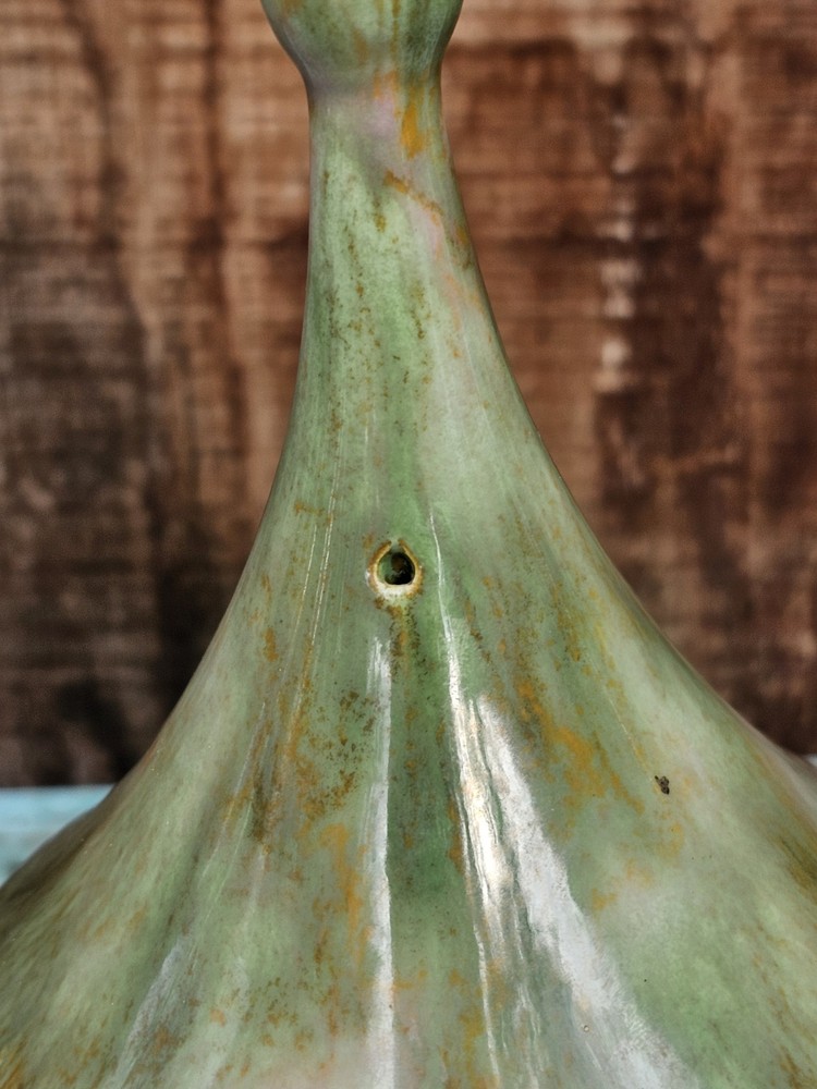 MCM GREENS DRIP GLAZE TEARDROP LIDDED JAR 7"