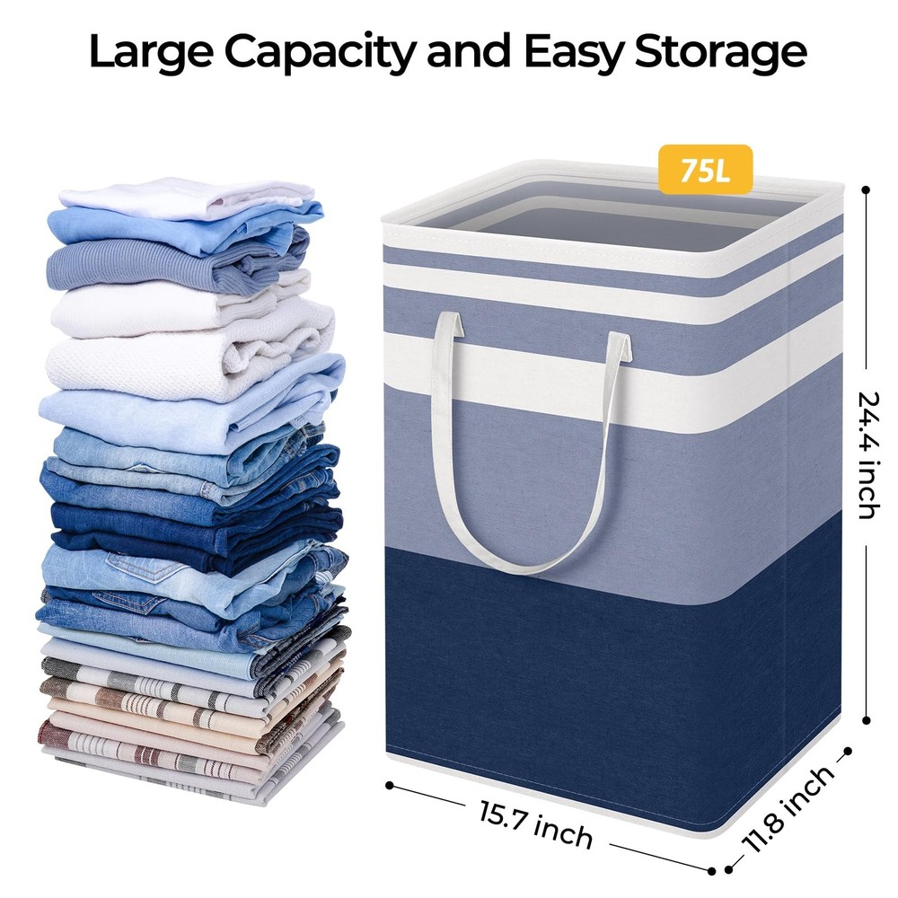 2-Pack Large Laundry Basket, Waterproof, Freestanding Laundry Hamper, Collaps...
