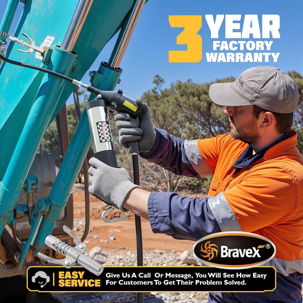 6000 PSI Air Powered Automatic Grease Gun, Pneumatic with Quick Release Coupler