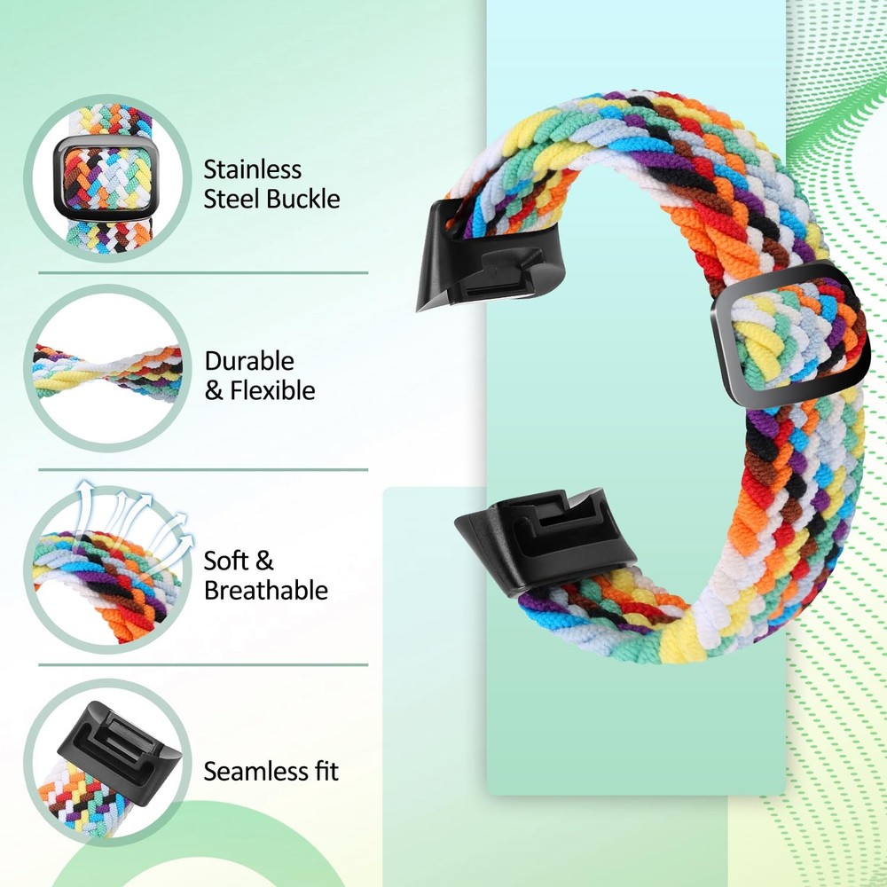 VNDAPT Elastic Braided Bands Compatible with Fitbit Charge 5/Fitbit Charge 6 ...
