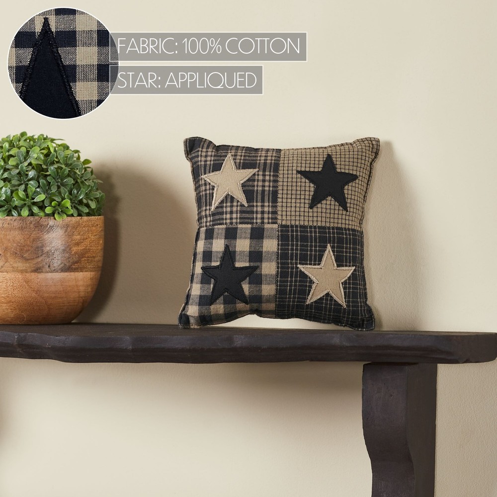 VHC Brands Black Check Star Pillow 6x6