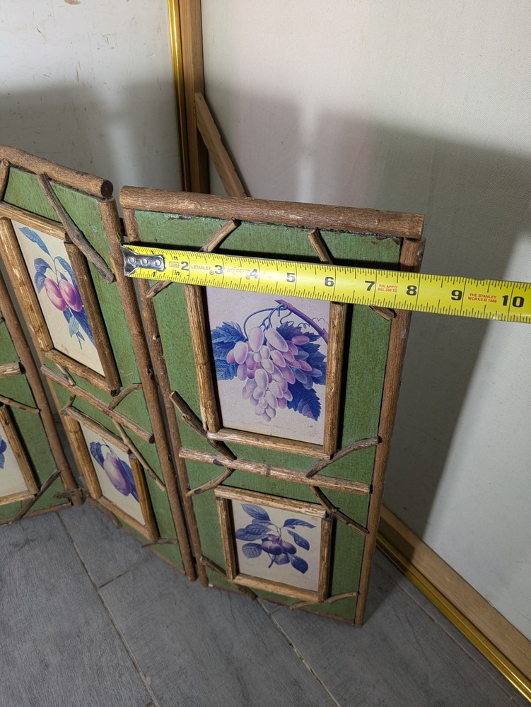 Vintage Rustic Twig Table Top 3-Panel Folding Screen Victorian Boho Chic Asian