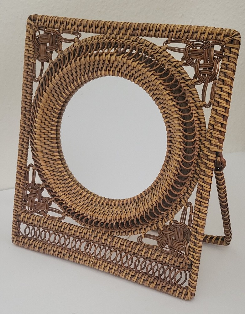 Easel Back Wicker Style Boho Frame w/Mirror Insert 9.5 X 11"