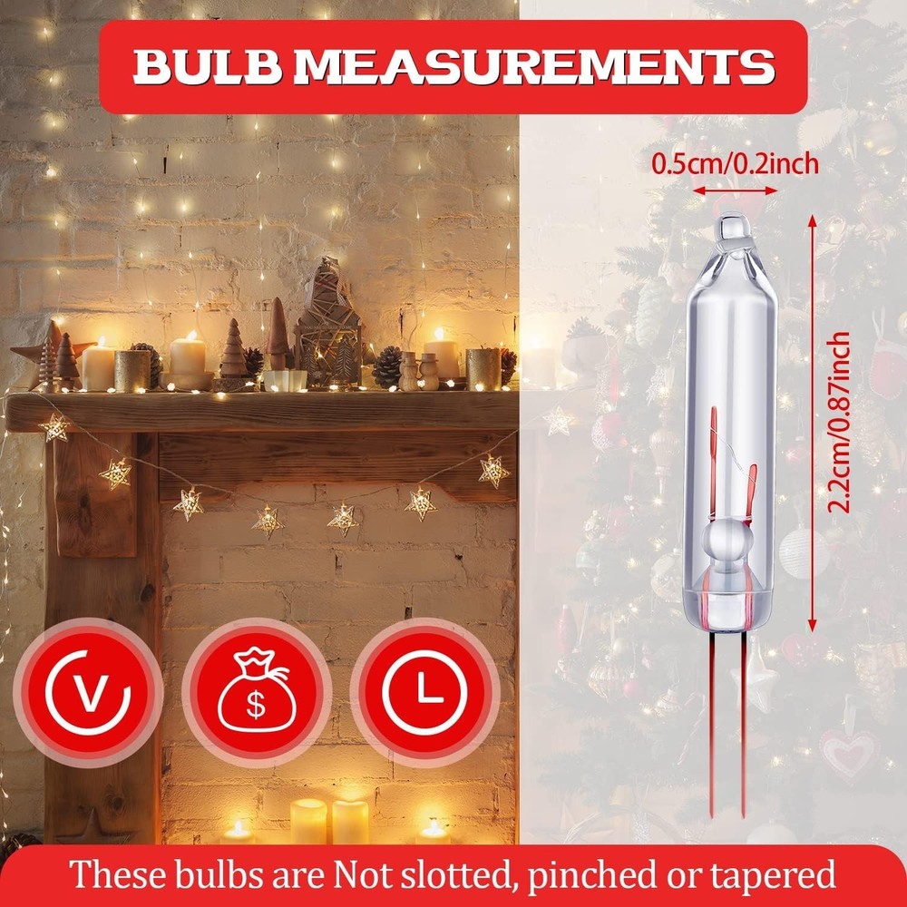 100 Pcs Mini Christmas 2.5 Volt Replacement Light Bulbs for Christmas Trees D...
