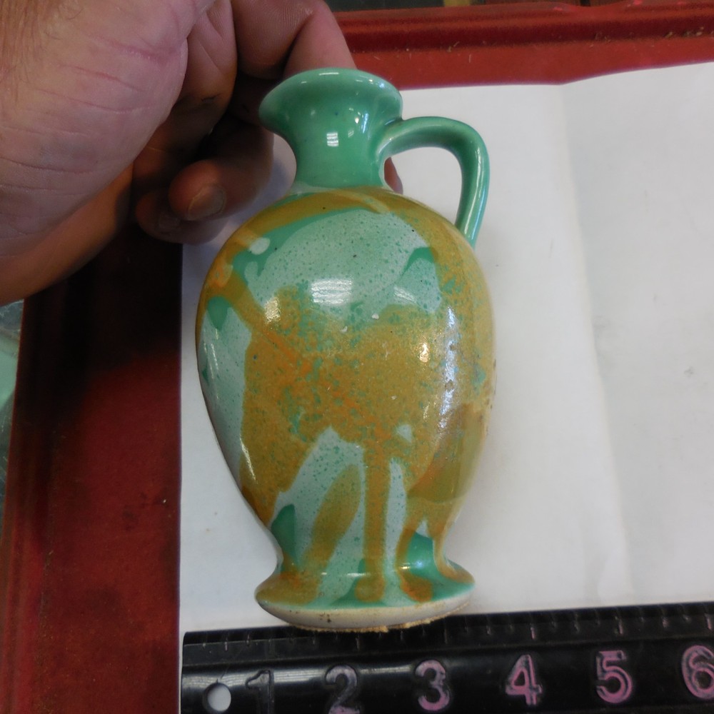 Art Pottery Pitcher Vase 5.5" with Handle Multi-Colored Unmarked