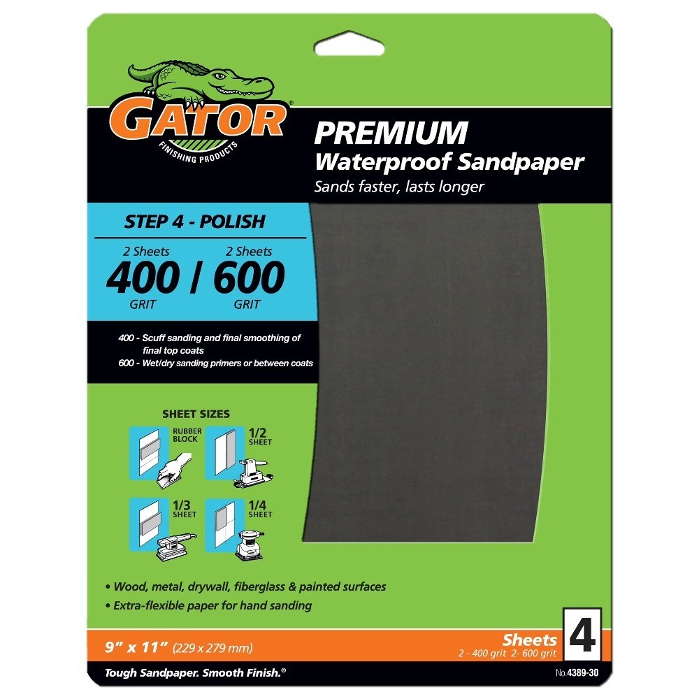 Waterproof Sanding Sheets 4-Pack 400 Grit and 600 Grit for Wet Dry Sanding