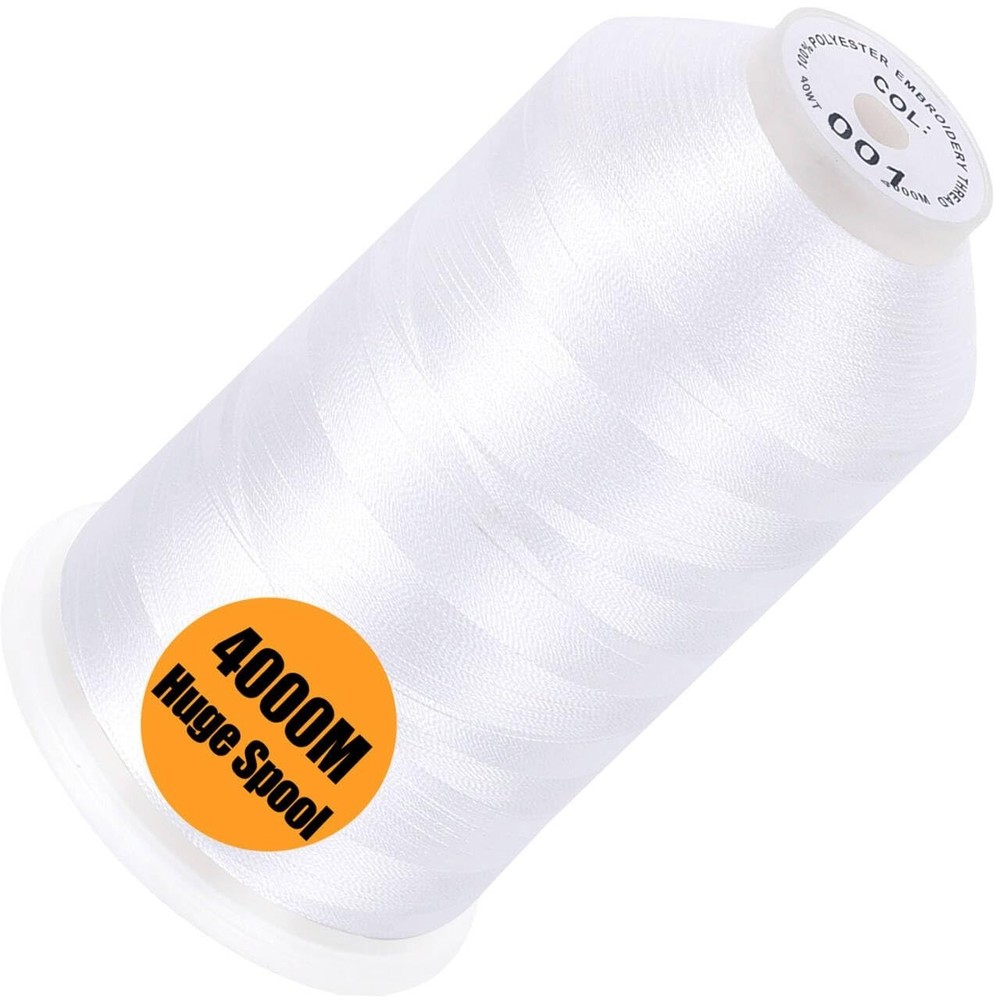 Embroidery Machine Thread 4000M, Polyester 40WT, White