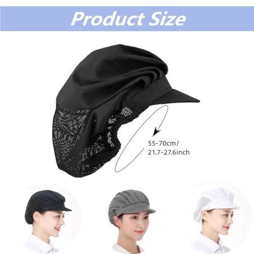 3 Pcs Chef Hat, Adjustable Unisex Kitchen Cooking Cap with Brim, Half Mesh