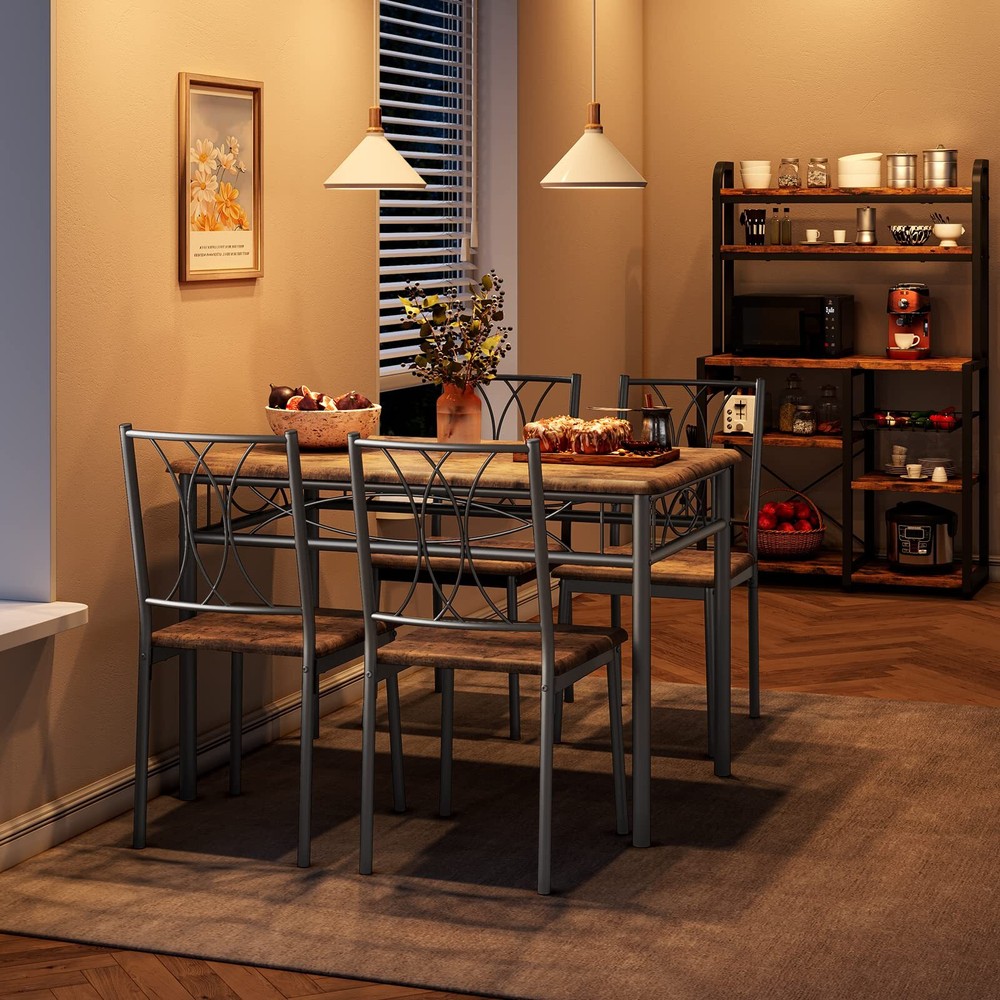 Dining Table Set for 4 Kitchen Table and 4 Upholstered Chairs for Dining Room