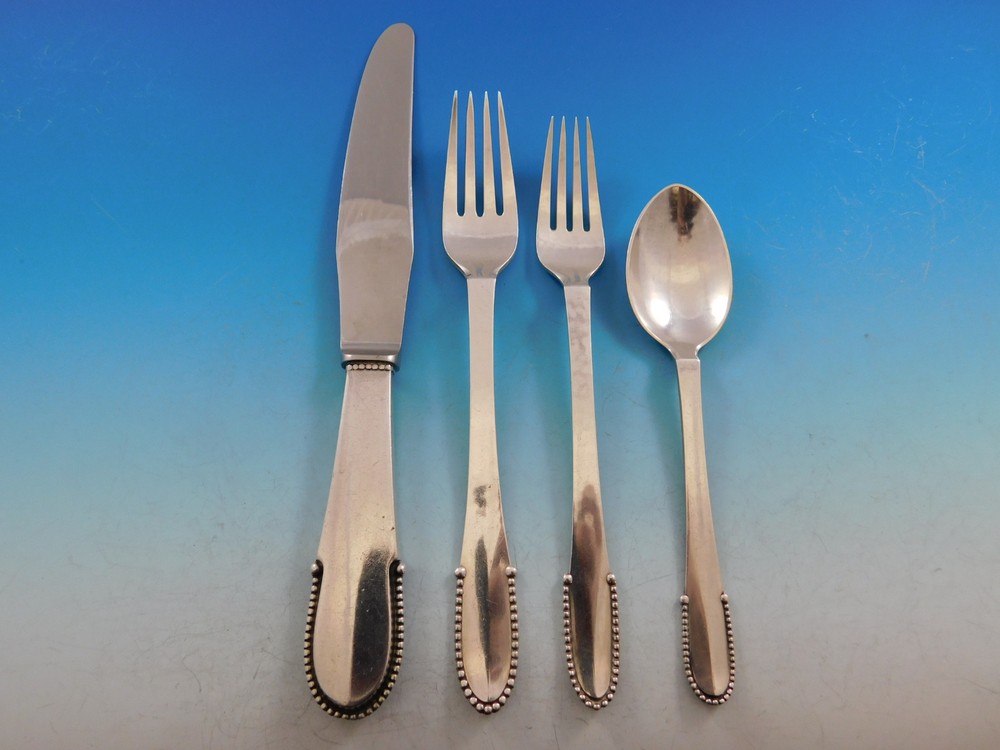 Beaded by Georg Jensen Sterling Silver Flatware Set for 8 Service 56 pcs Dinner
