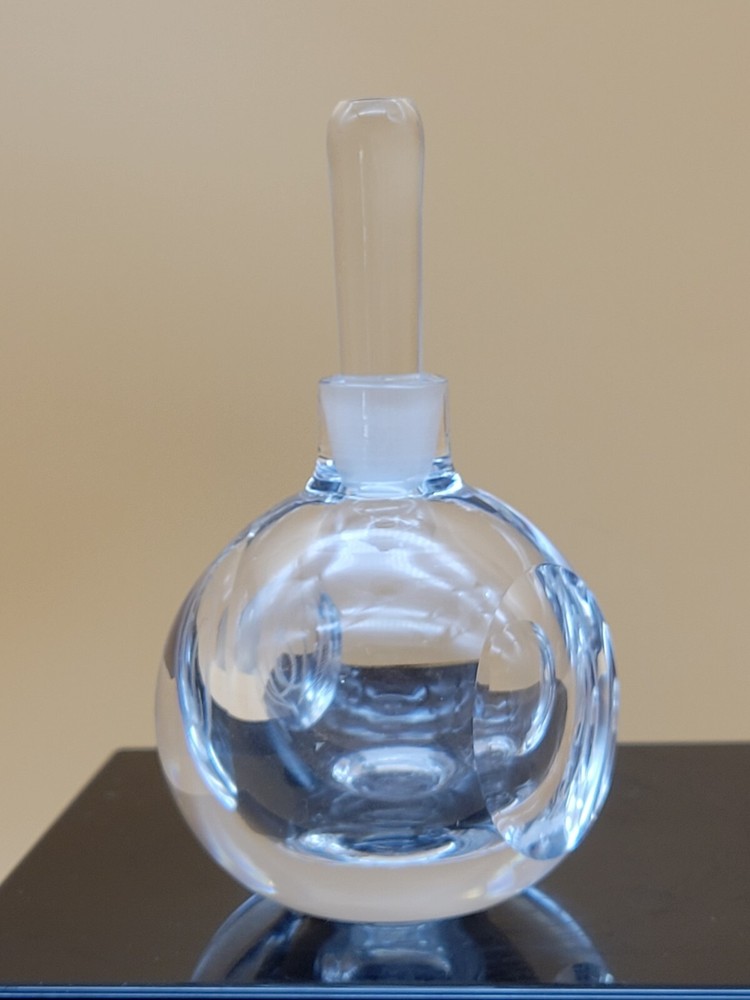 Orrefors Crystal Perfume Bottle Dabber Etched Design Signed