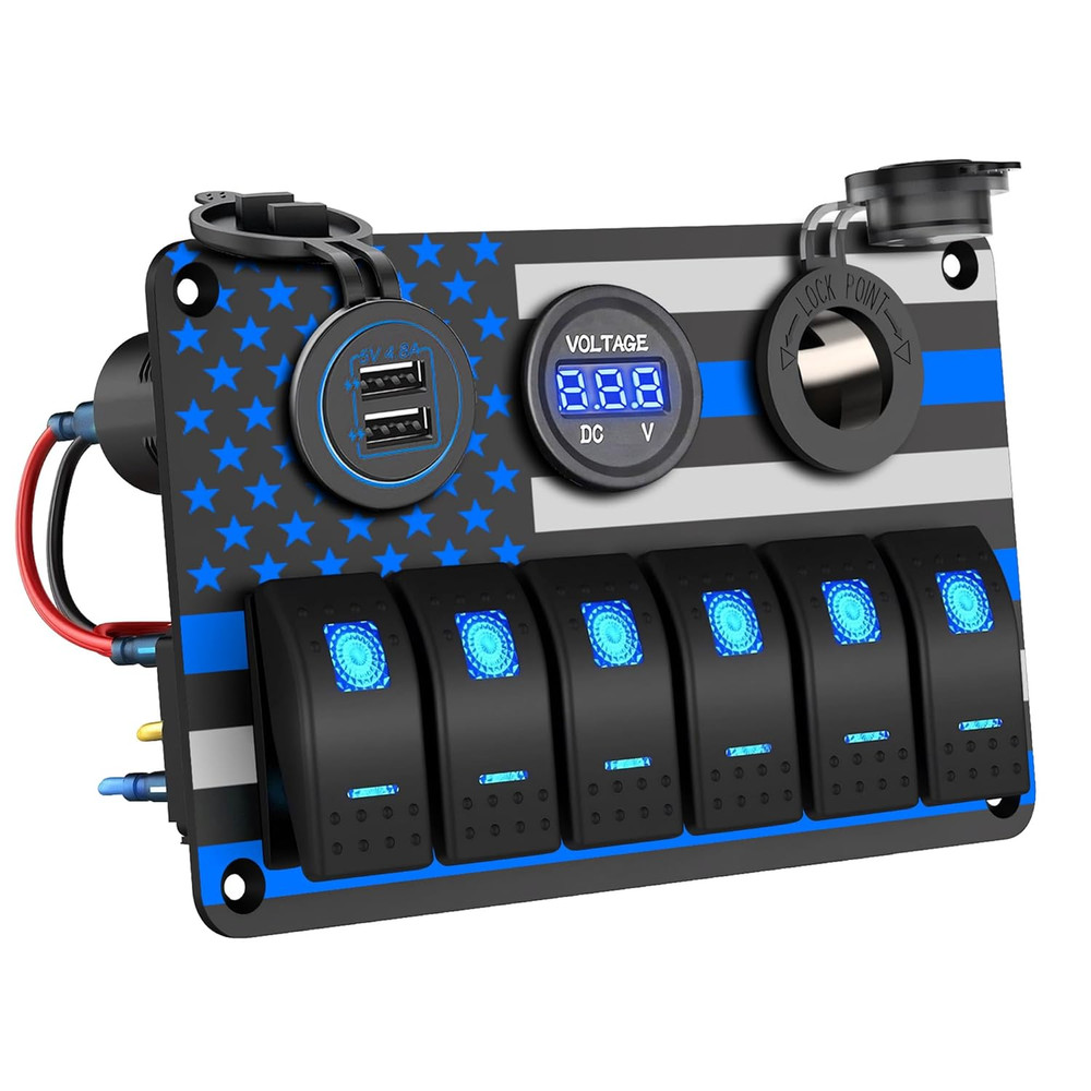 6 Gang Switch Panel Waterproof Rocker Switch Panel Aluminum American Flag Design