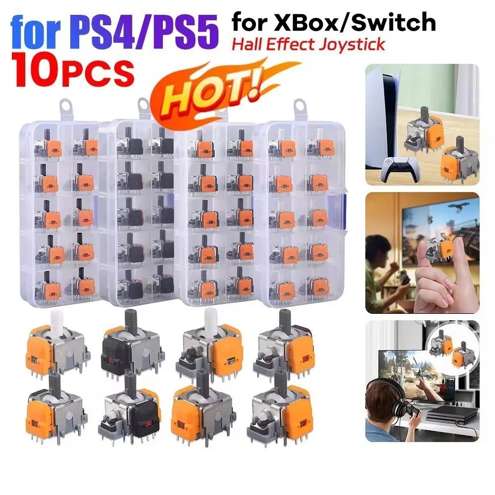 3D Analog Hall Effect Joystick Module for PS5 PS4 Xbox Switch Pro (10PCS)