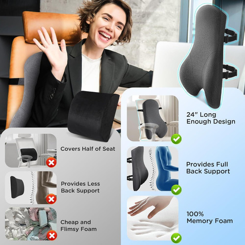 High Back Support Pillow for Office Long Pillow, Dark Grey