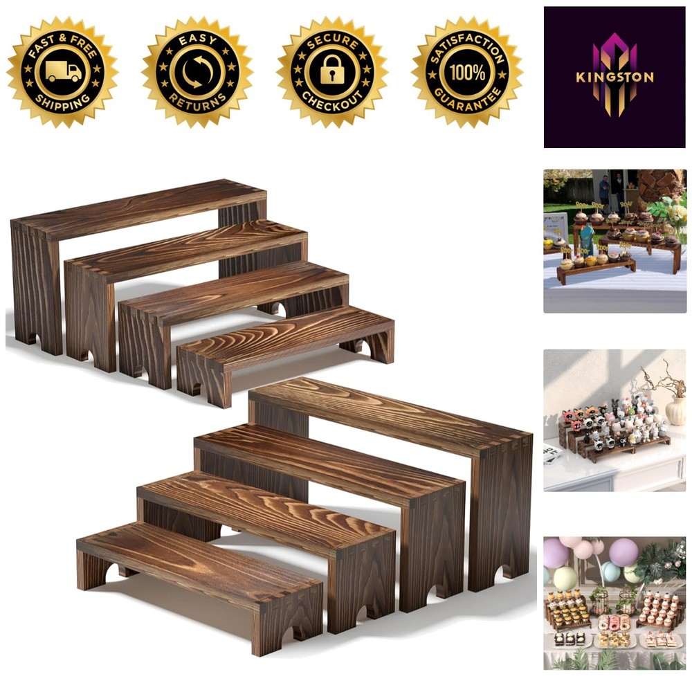 Authentic Rustic Wood Dessert Display Set – Stackable Tiered Risers for Parties