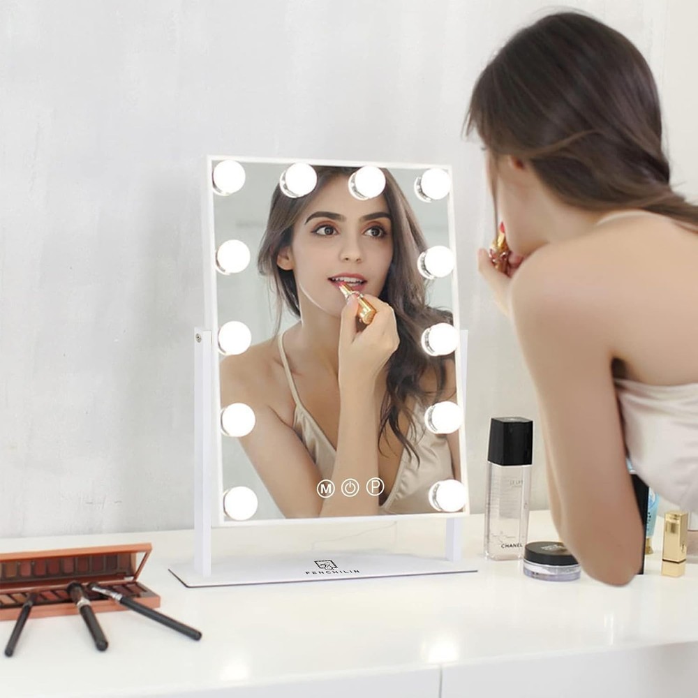 Dimmable Lighted Makeup Vanity Mirror - Detachable Magnification & Modern Design
