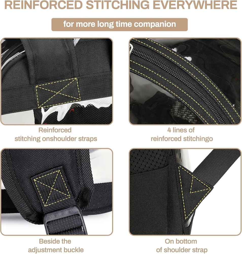 Clear Backpack, Heavy Duty See Through Book Bag for Work, Security, Black