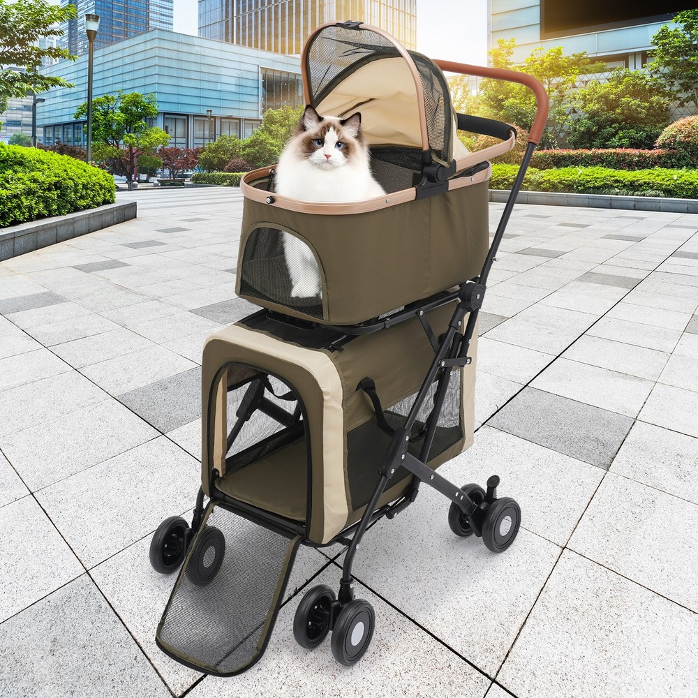 Two-tier Foldable Pet Stroller Dog&cat Stroller For Small & Medium Dogs Portable
