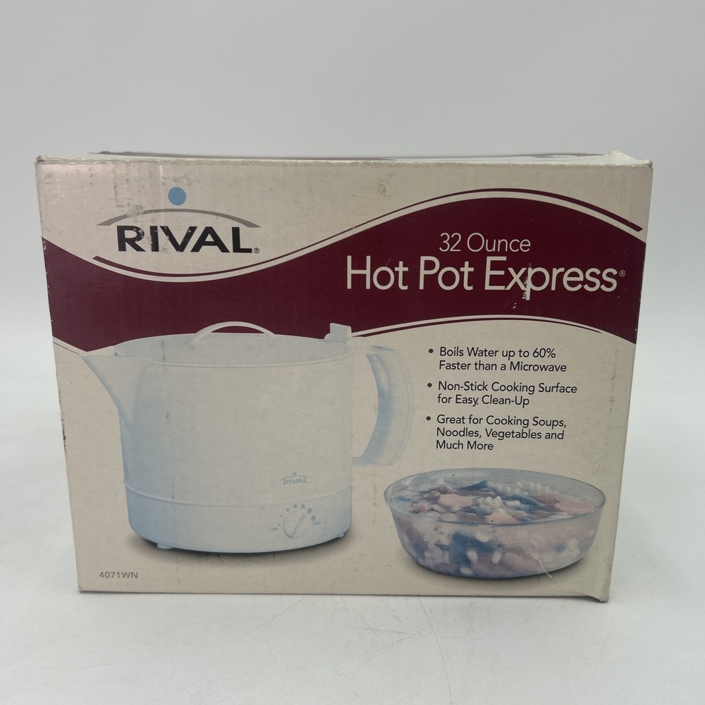 New RIVAL Hot Pot Express #4071 Flip Top Adjustable Heat Setting White 32 Oz