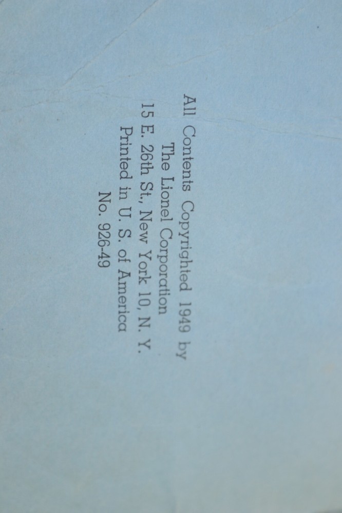 Lionel 1949 Instructions for Assembling and Operating Booklet
