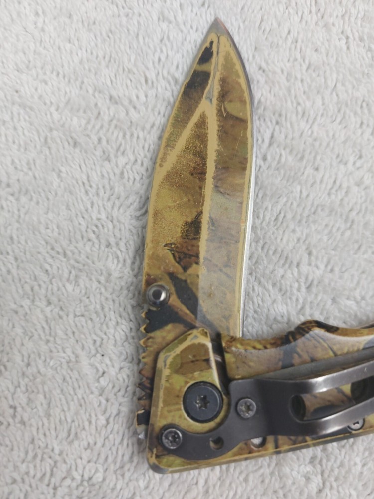 Plain Edge Knife Camo Liner Lock Belt Clip Thumb Stud 440