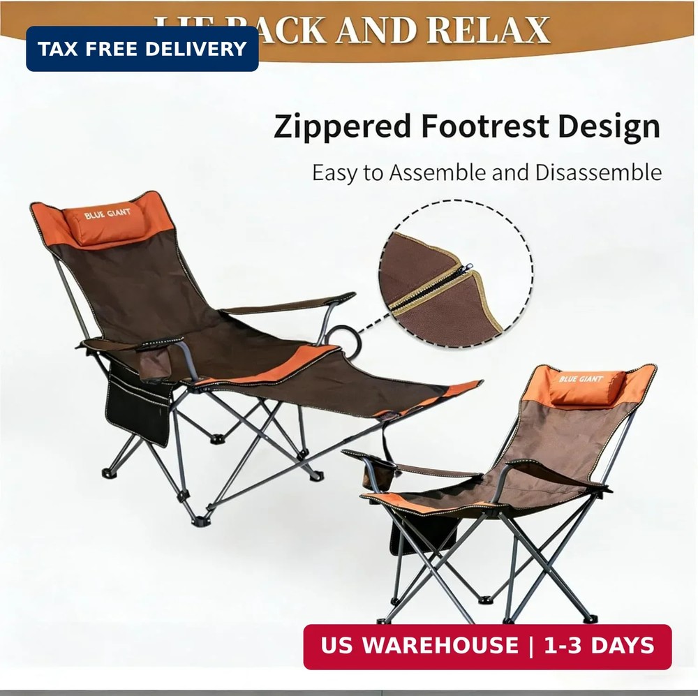 2 Pack Adjustable Folding Camping Chairs with Detachable Footrest and Headrest,
