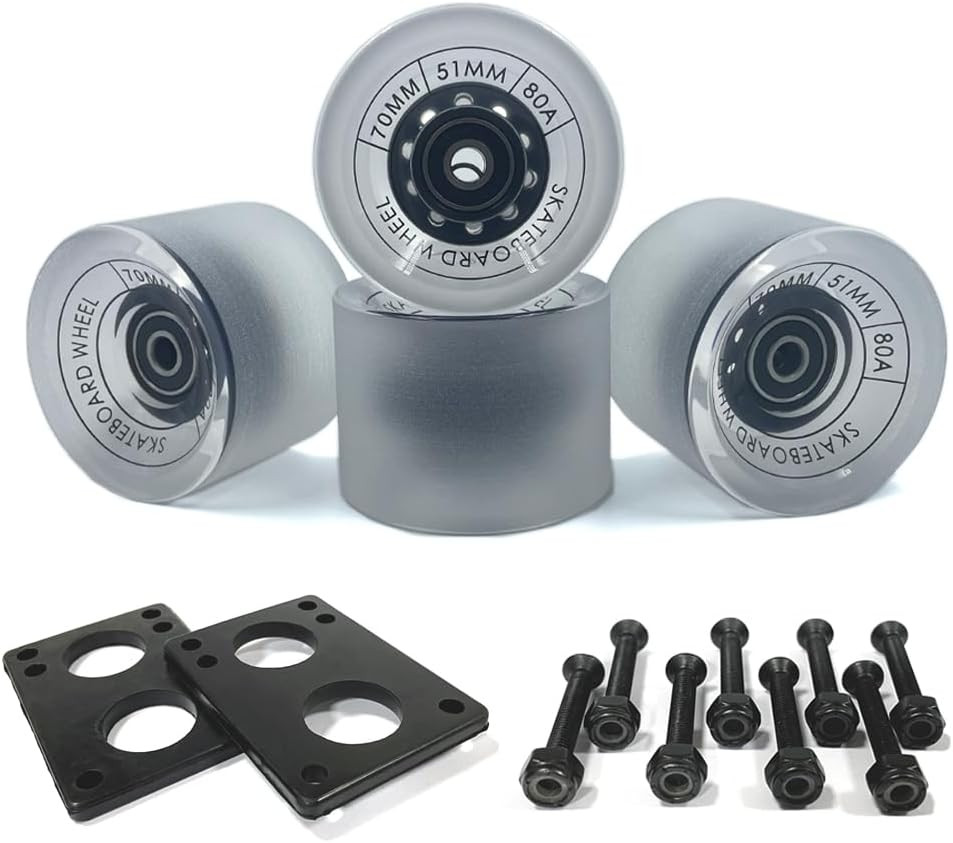 70mm Longboard Wheels 80A with ABEC-9 Bearings Riser Pads Hardware Kit