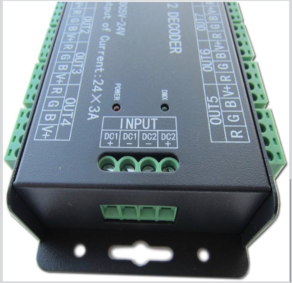 High Power 24 Channel RGB 3A/CH DMX512 Controller Led Decoder Dimmer 500Hz Flick