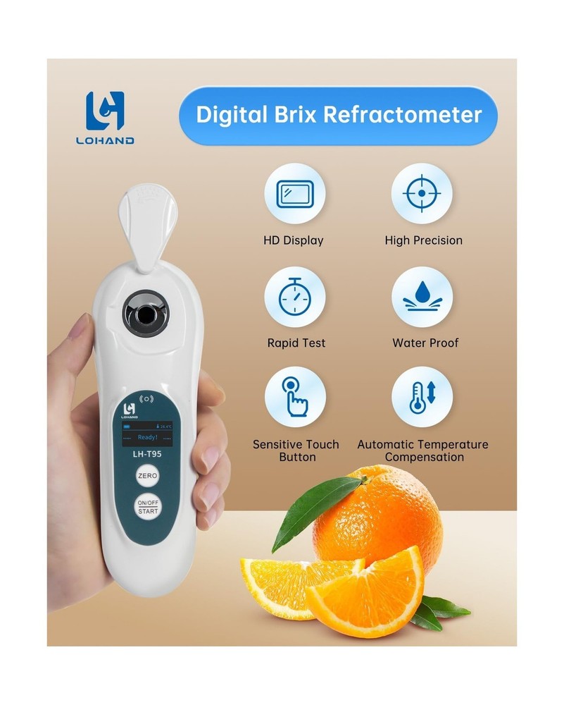3-in-1 Digital Brix Refractometer with ATC/Refractive Index(RI), 0-95% Sugar ...