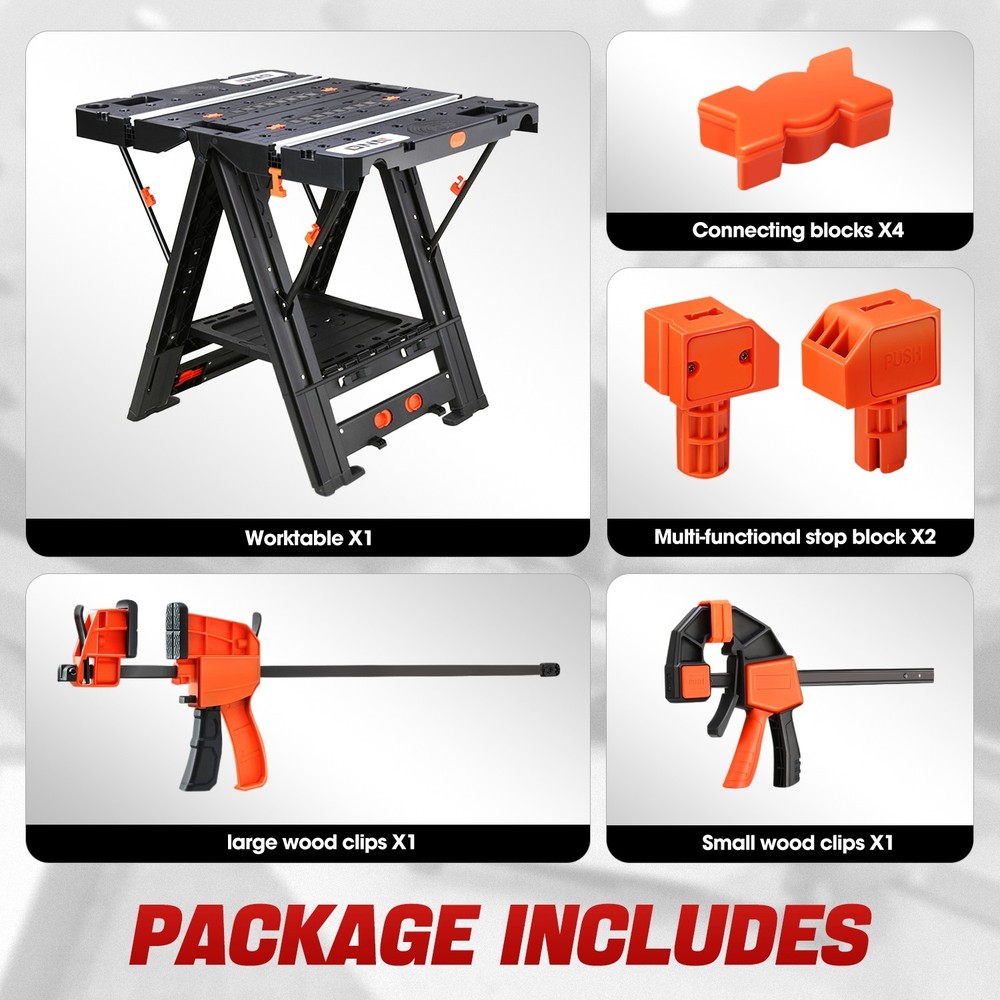 Portable Multi-Function Folding Work Table Sawhorse Quick Clamps Tool Workbench