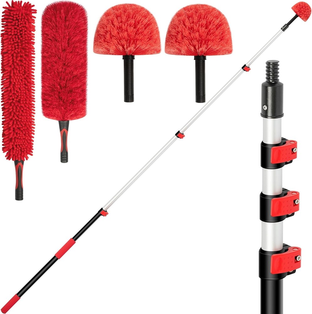 5X Cleaner Duster Dusters Extendable Pole Dusting Tools W/ Cobweb Brush for Home
