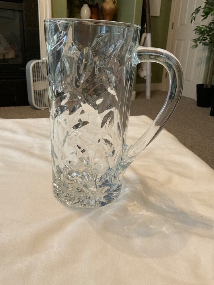 Royal Crystal Rock Laurus Brocca Pitcher  Leaf Pattern. MINT