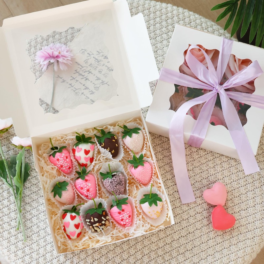 30pcs Bakery Boxes, 8x8x2.5 Cookie Boxes with Window, White Treat Containers ...