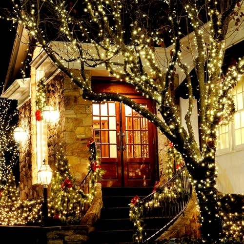 Solar String Lights for Outside, 2 Pack 200 Led Solar 145ft Warm White