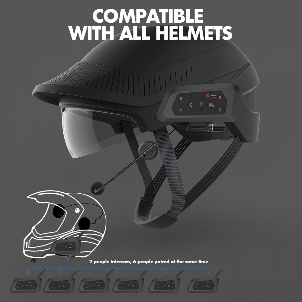 2x V6 Plus Bluetooth Motorcycle Intercom Helmet Headset 6 Riders 800m Interphone