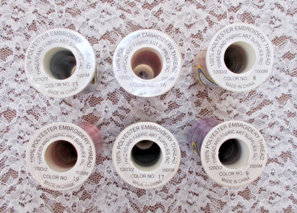 Thread Art Machine Embroidery Thread Lot of 6, Polyester 1000M Spools