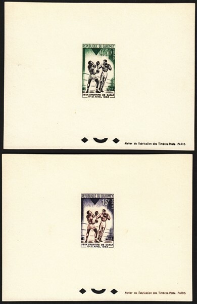 DAHOMEY DAKAR GAMES 50c & 15F DELUXE SHEETS BOXING (ID:778/D21340)