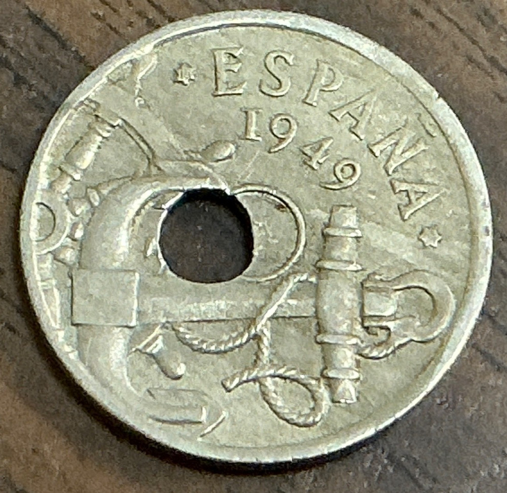 1949 Spain 50 Centavos Off-Center Hole Error