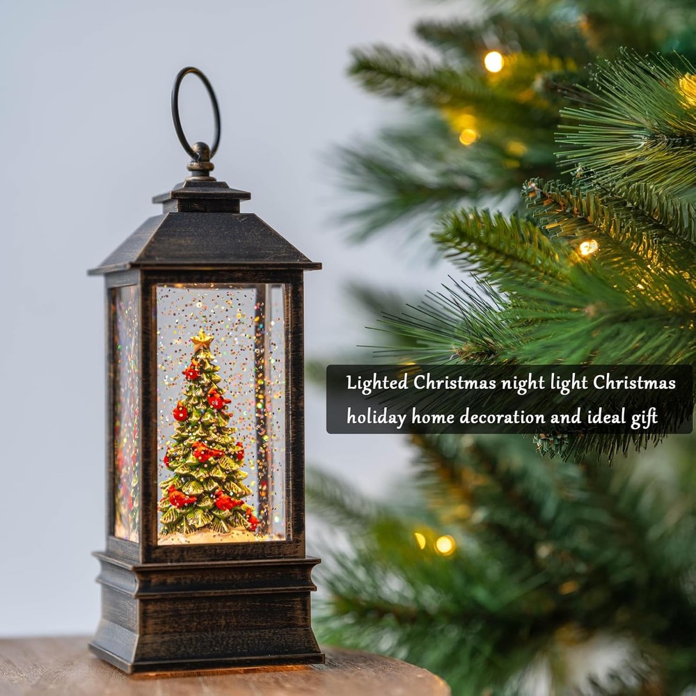 Lighted Christmas Tree Snow Globe Lantern with Music and USB Power