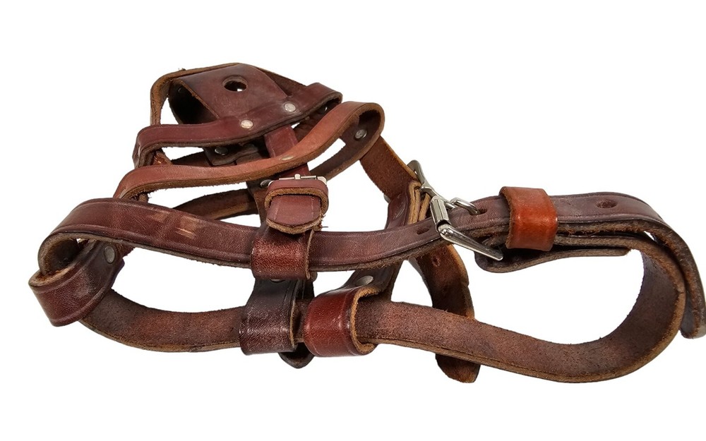 Vintage Leather Dog Muzzle German Shepherd Size Adjustable Brown