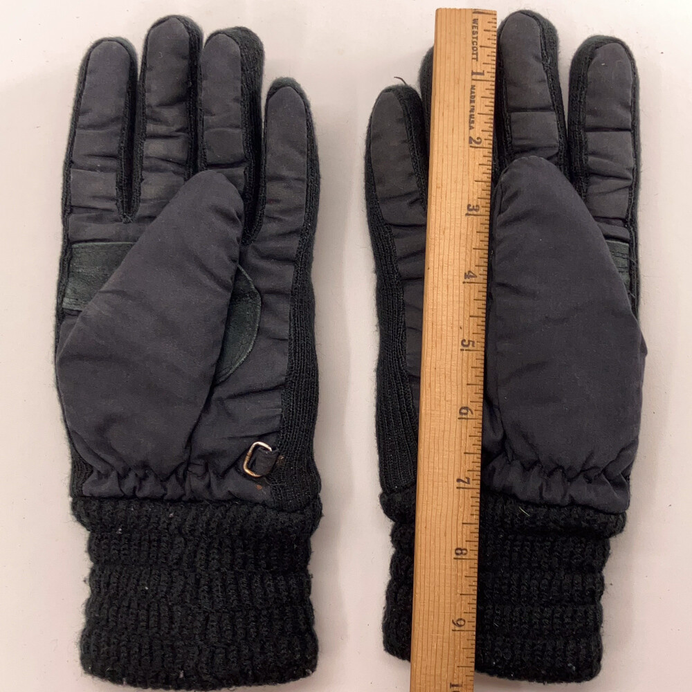 Retro Black Knit And Polyester Ruffled Winter Gloves Thinsulate Lining