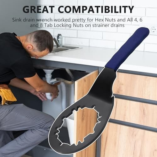 Universal Sink Drain Wrench Tool for Hex Nuts & 4, 6, 8 Tab Locking Nuts