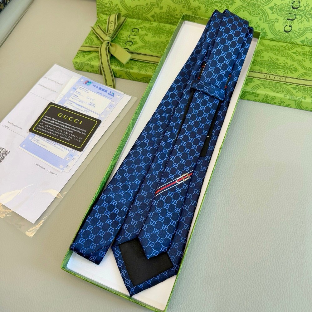 Blue Gucci GG Pattern 100% Silk Tie With Box