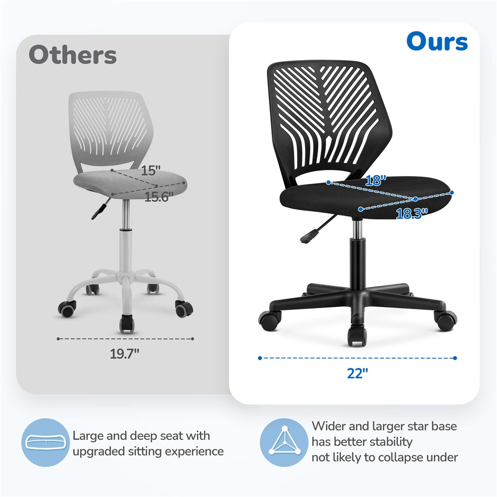 Adjustable Armless Mid Back Office Chair Black