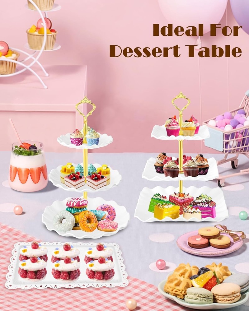 10 Pcs Cake Stand Plastic Dessert Table Display Set, 4 Pcs 3 Tier Cupcake Tower