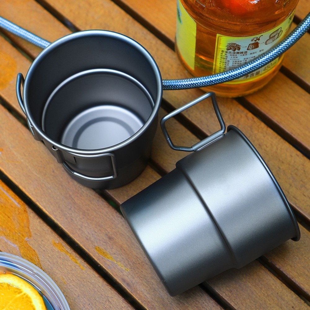 Stackable Coffee Mugs Titanium Camping Cups 300ml Foldable Handle Outdoor Y ZPKI